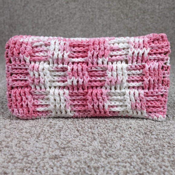 Handmade Other - Handmade Pink White Gingham Crochet Reusable Mop Cover Basketweave Mop Pad
